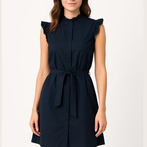 Ann Taylor Elegant Dark Navy Blue Mini Dress with Ruffle Detail